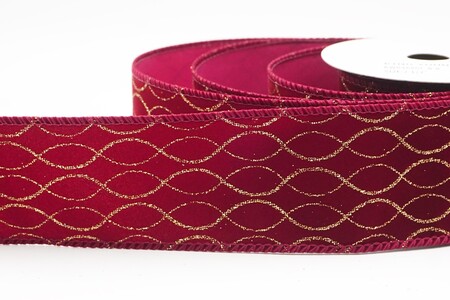 Bordeauxrood glitterlint met ogee-raster en draad_KW0469GC-8-8